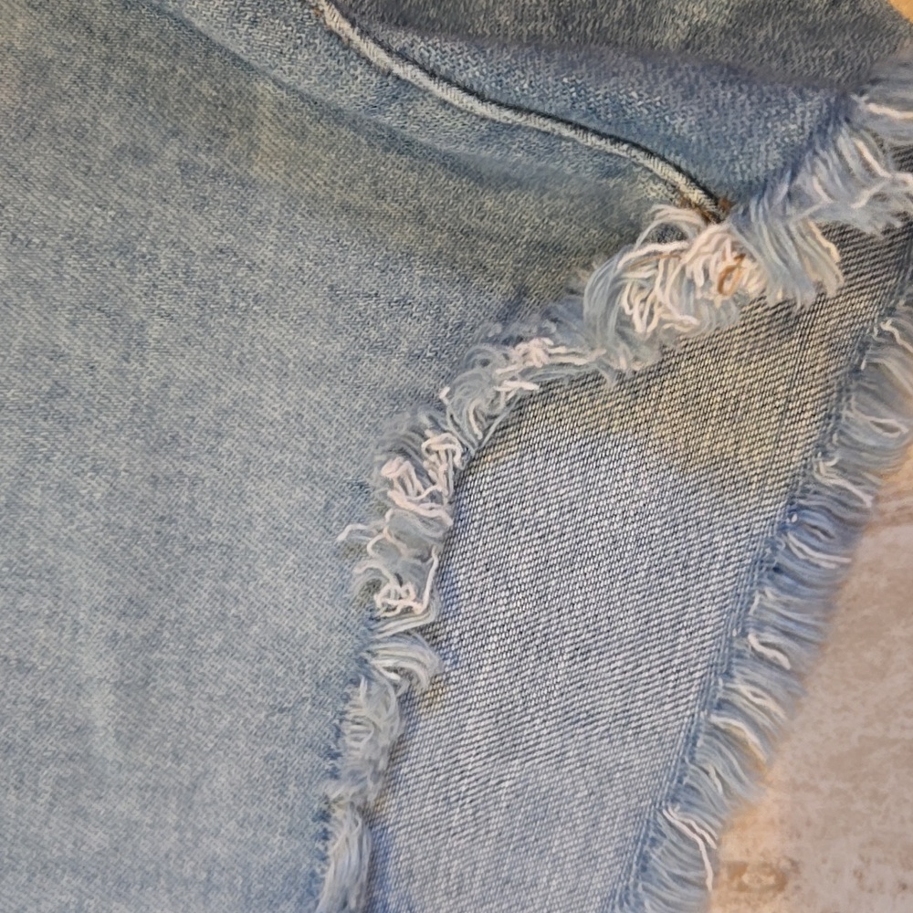 Aerie Distressed Drawstring Waist Raw Edge Jean Shorts - Picture 6 of 7